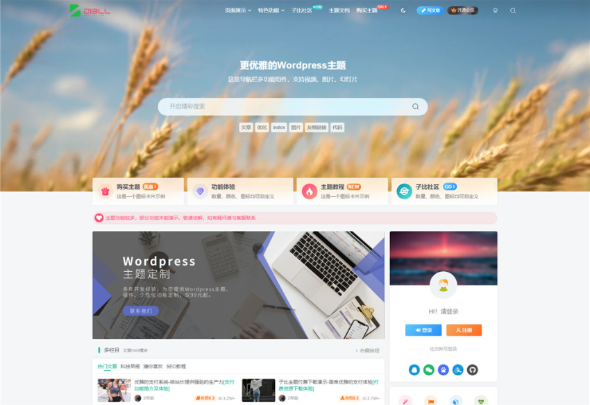 最新Zibll子比主题模板V7.1版开心版